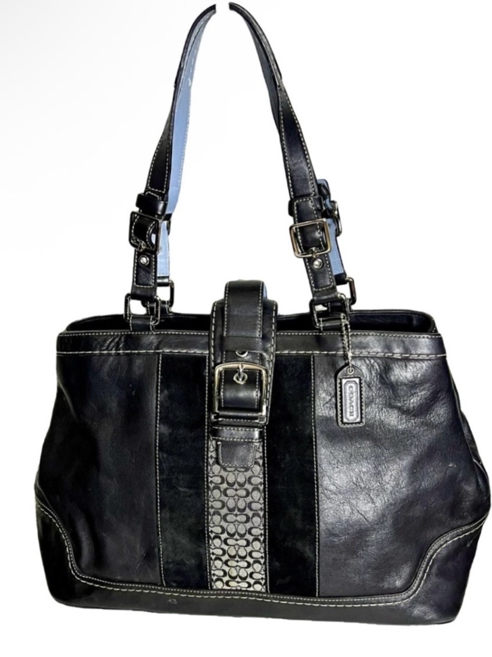 COACH EUC Hampton Y2K  Black
Leather Buckle Expandable
Satchel L0773-F11346